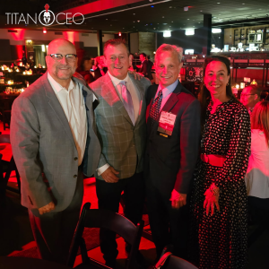 Titan 100 Event 1 | AJ Adhesives From left to right, Ken Schene, Jim Wiley, Andy Schwartz, and Maria Barbarotta celebrate at the Titan 100 Event in St. Louis.